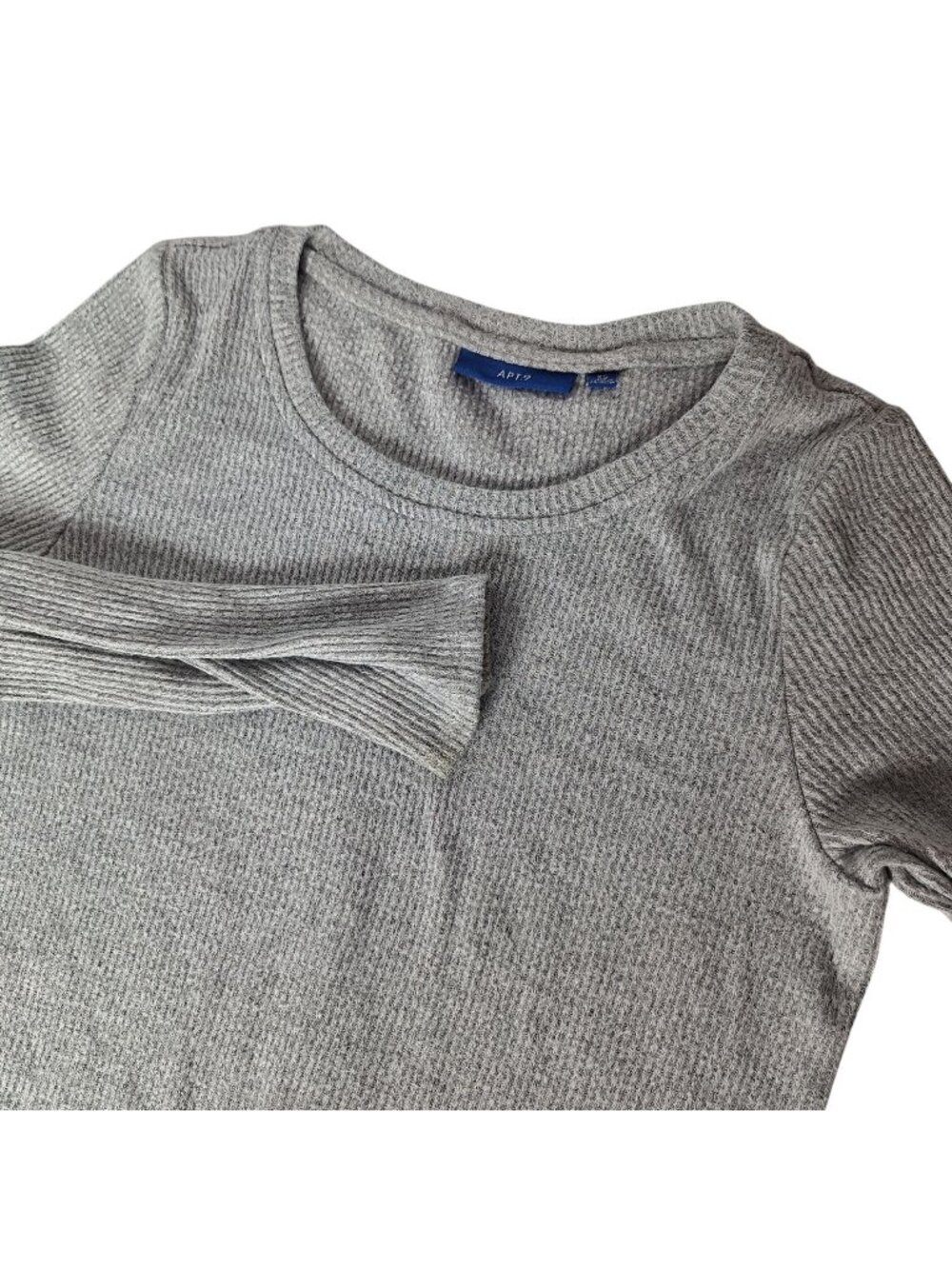 APT 9 Long Sleeve Top XS Gray Ribbed Knit Side Tie Front Soft Cozy Gorpcore